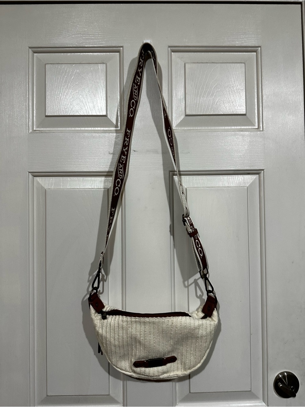 FRYE AND CO. Cream moon Quilted Crescent Crossbody with Leather Trim